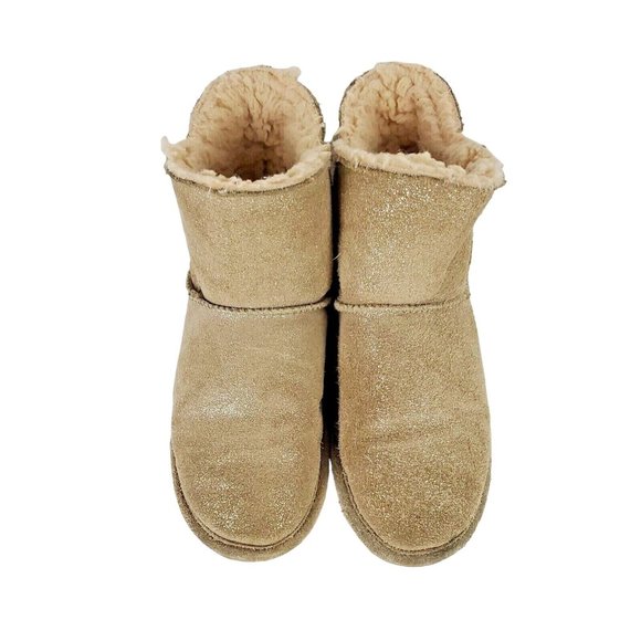 Bearpaw Youth Sz 4 Sparkle Suede Boots Wool Blend & Sheepskin Sherpa Lined XLNT - Picture 3 of 9